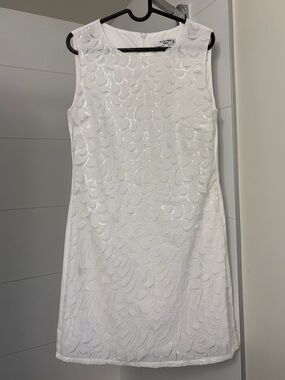 White Sequin Mini Dress - Sleeveless Shift Style